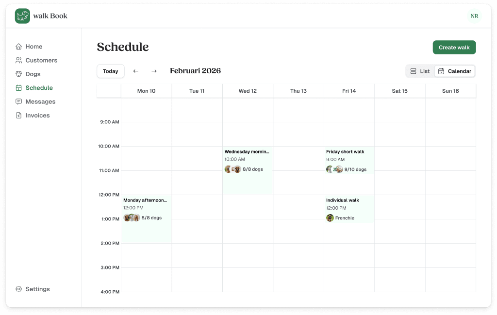 WalkBook schedule preview
